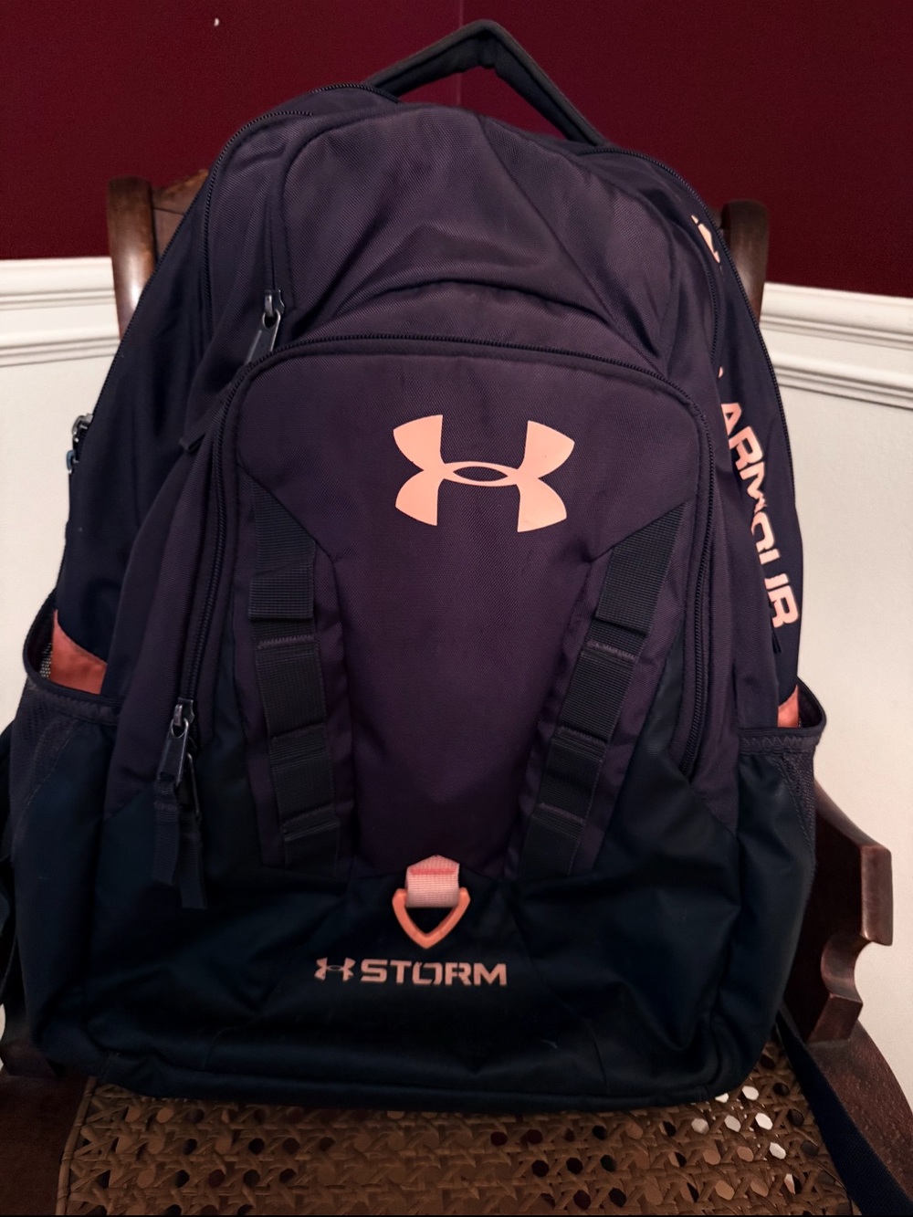 Under Armour grey and coral Storm Backpack
